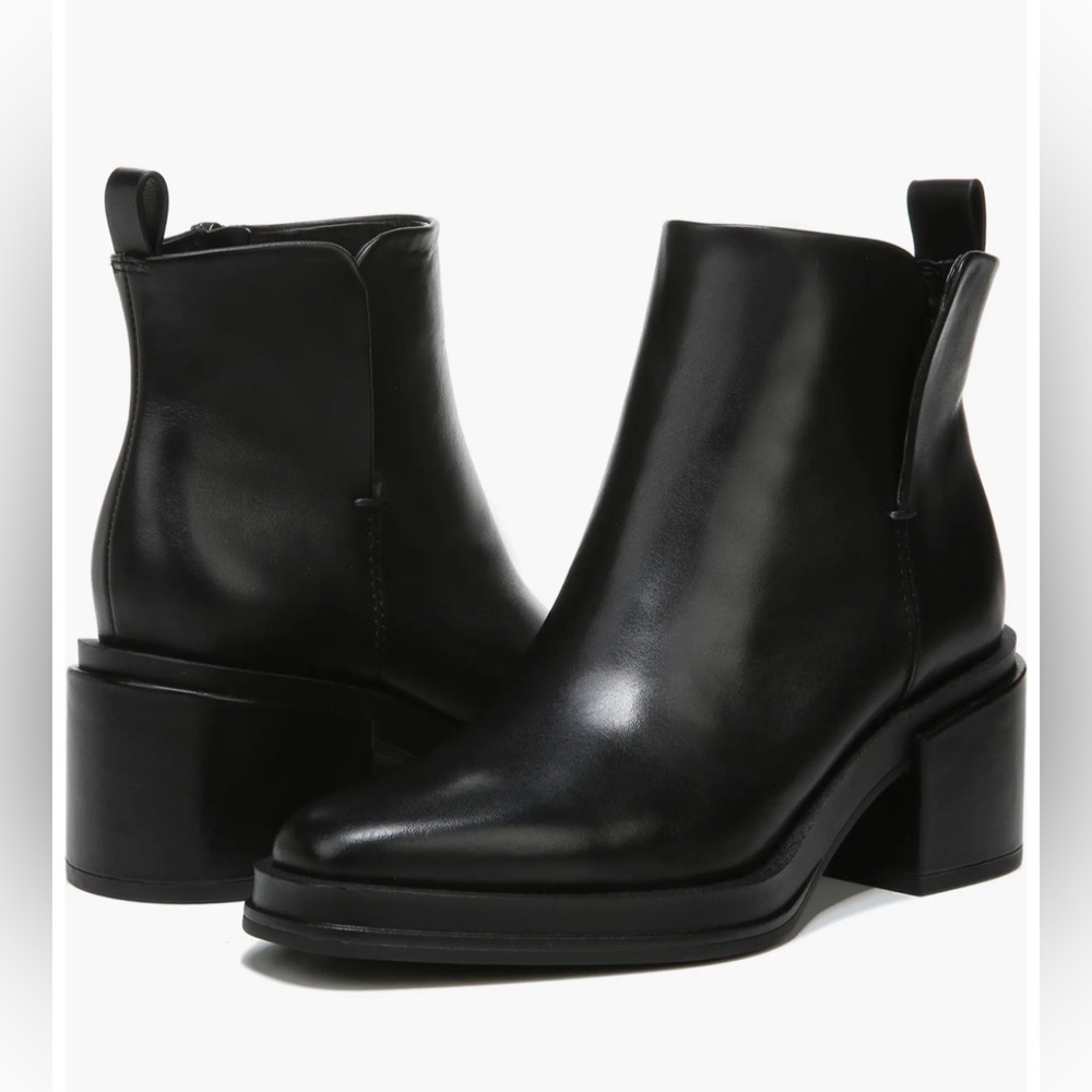 FRANCO SARTO DALDEN LEATHER BLACK BOOTIE CHUNKY HEEL SIZE 8.5